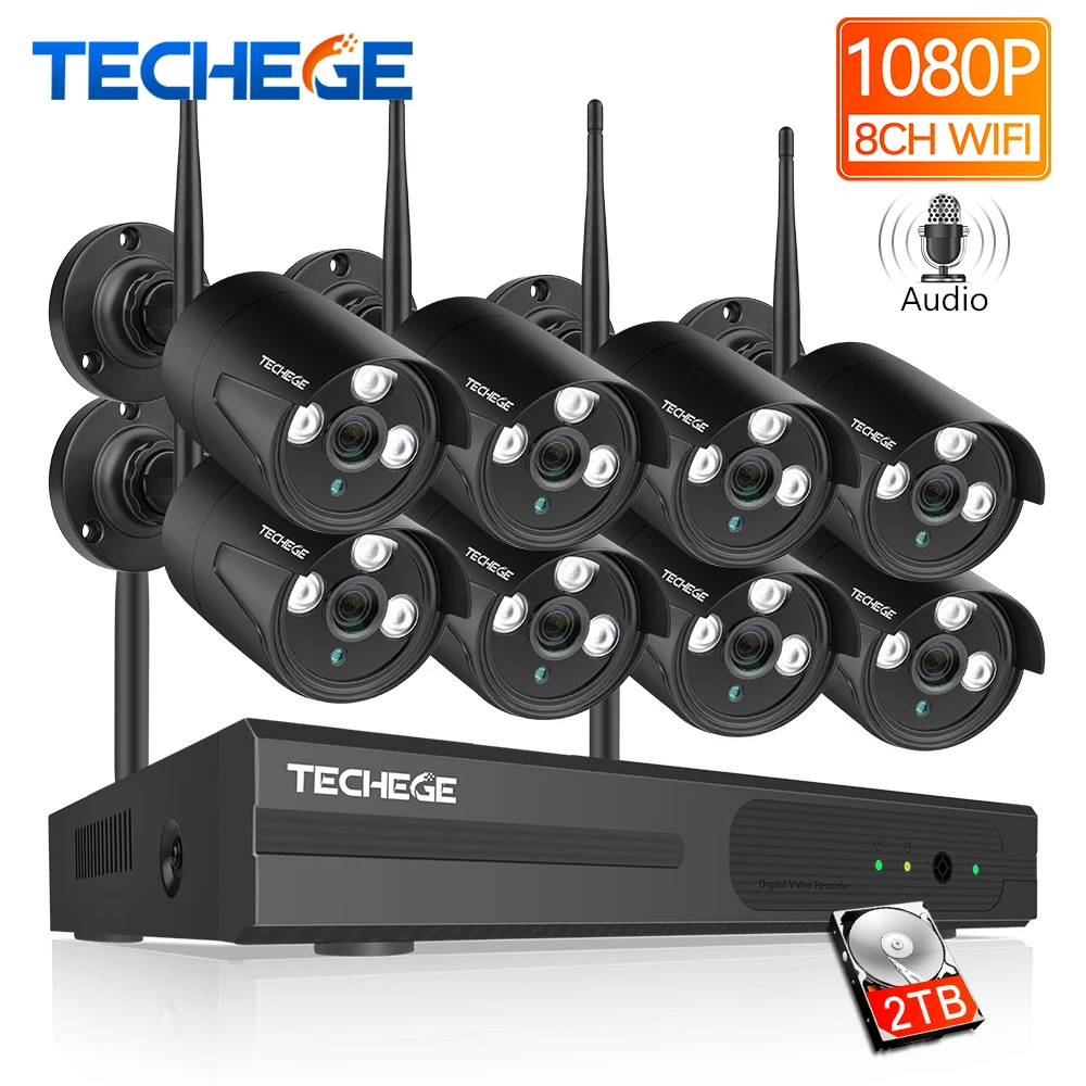 Techege 8CH 1080P wifi NVR Аудио CCTV камера система 2MP видеонаблюдения Водонепроницаемая