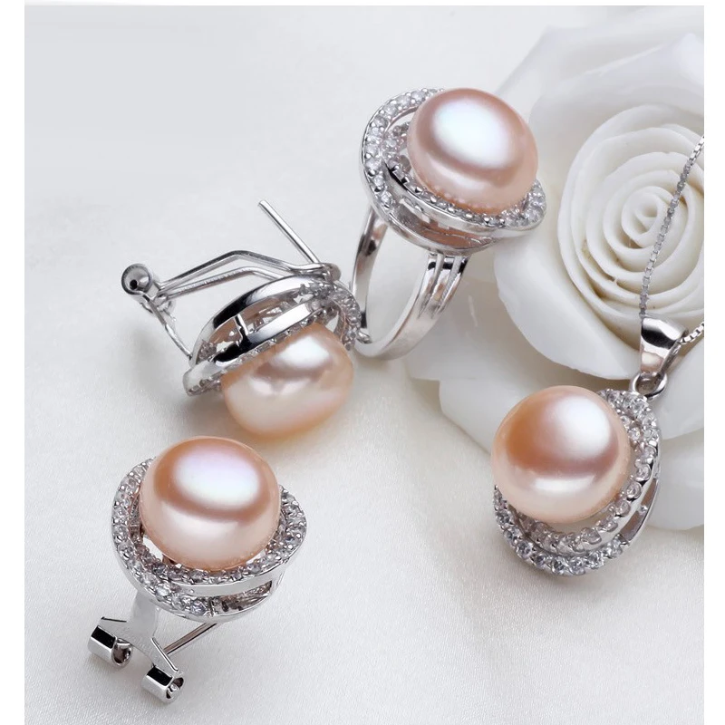 Комплект ювелирных изделий из натурального жемчуга подвеска серебра 925 пробы