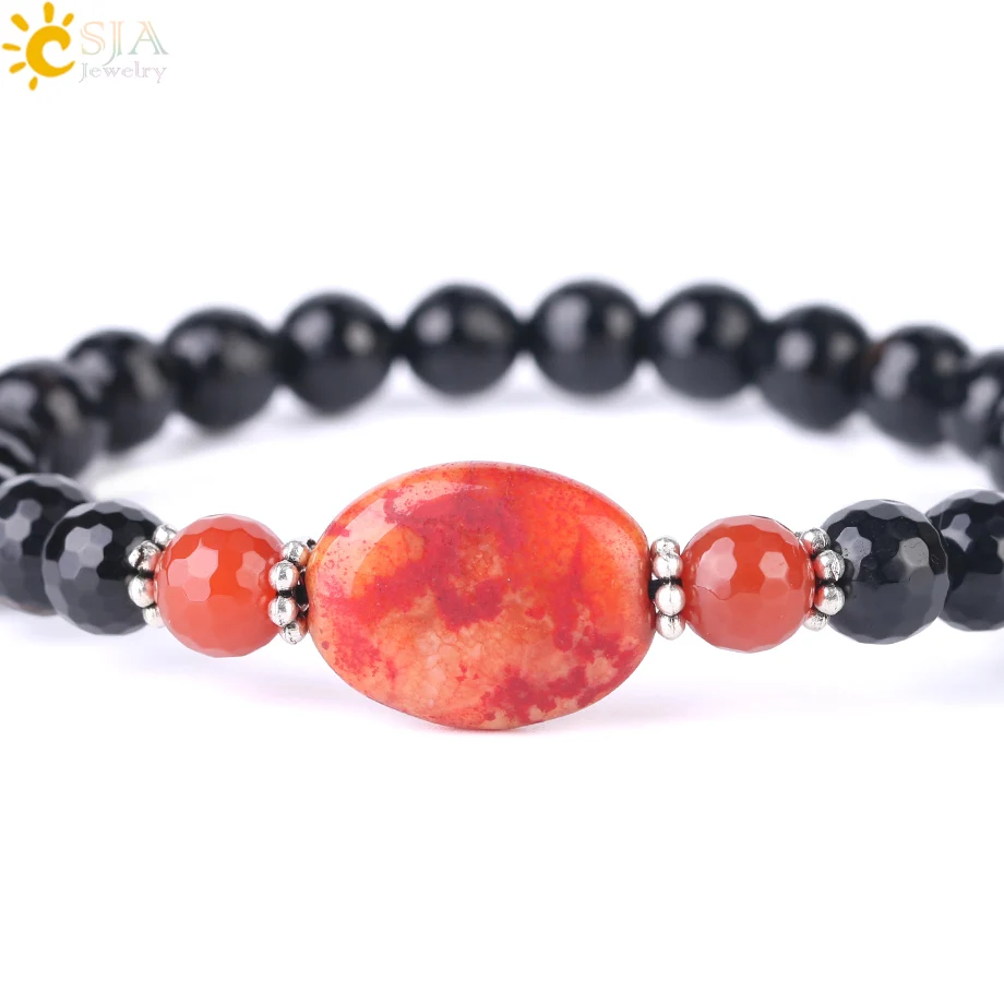 Мужской браслет из черного обсидиана CSJA натурального камня многогранные круглые