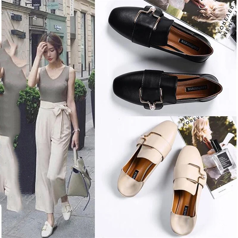 Женская обувь на плоской подошве из кожзаменителя модные Лоферы без застежки