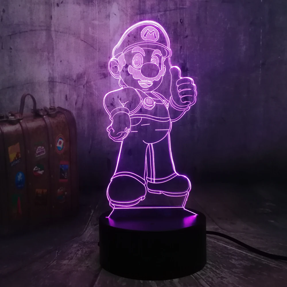 Игра Super Mario Bros. Ночной светильник 3D иллюзия светодиодный 7 цветов сенсорный пульт