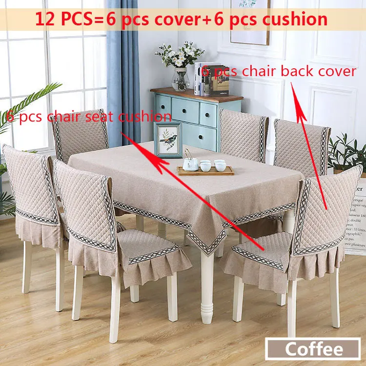 Coffee 12pcs Простой стиль льняная скатерть противоскользящая крышка стула подушка для столовой Пыленепроницаемая скатерть 130*180/150*200 см крышка стола - Color: Coffee 12pcs