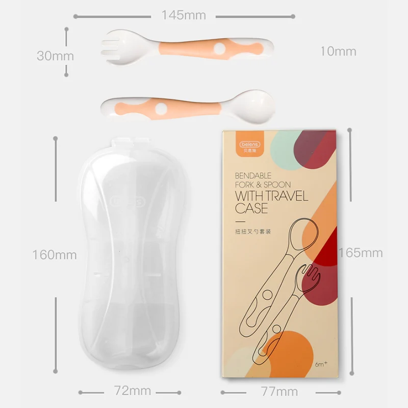 orange Beiens 2Pcs ложка детская гибкий, силиконовая ложка коробка для получения, младенец ложка для кормления, детские столовые п - Цвет: orange