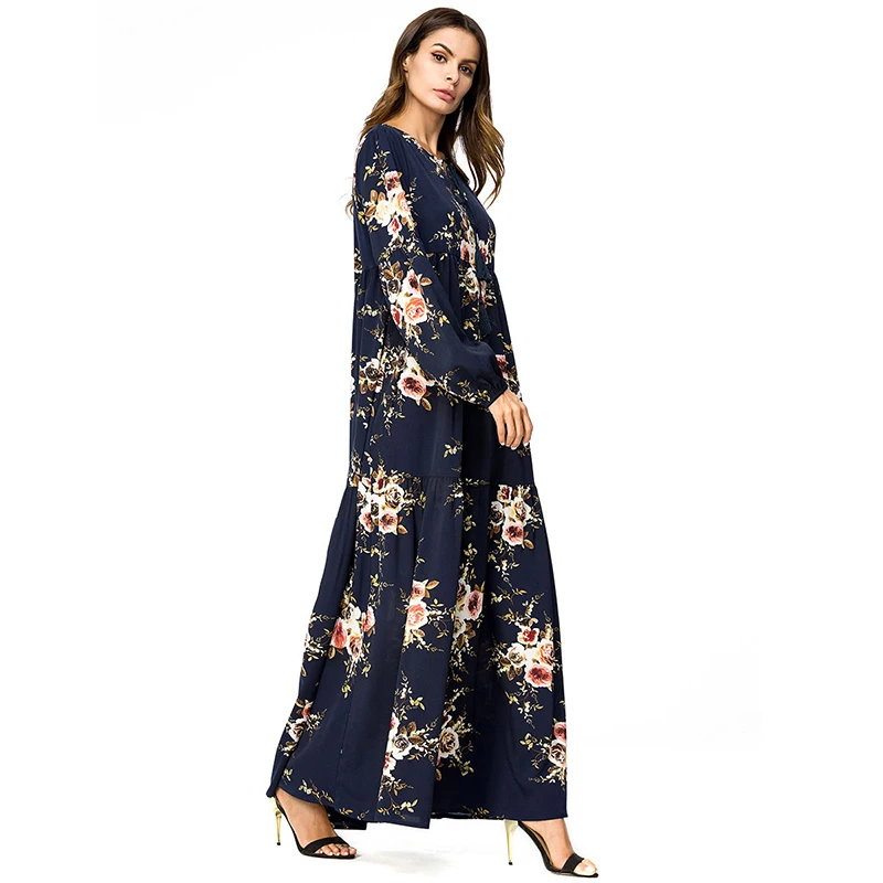 Повседневное Boho Плюс Размеры осень Цветочный Макси женское платье с длинным