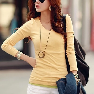 Spring and Autumn 2014 new large size Slim long sleeved t shirt women|women cotton t-shirts|t-shirt neonwomen stuffed |