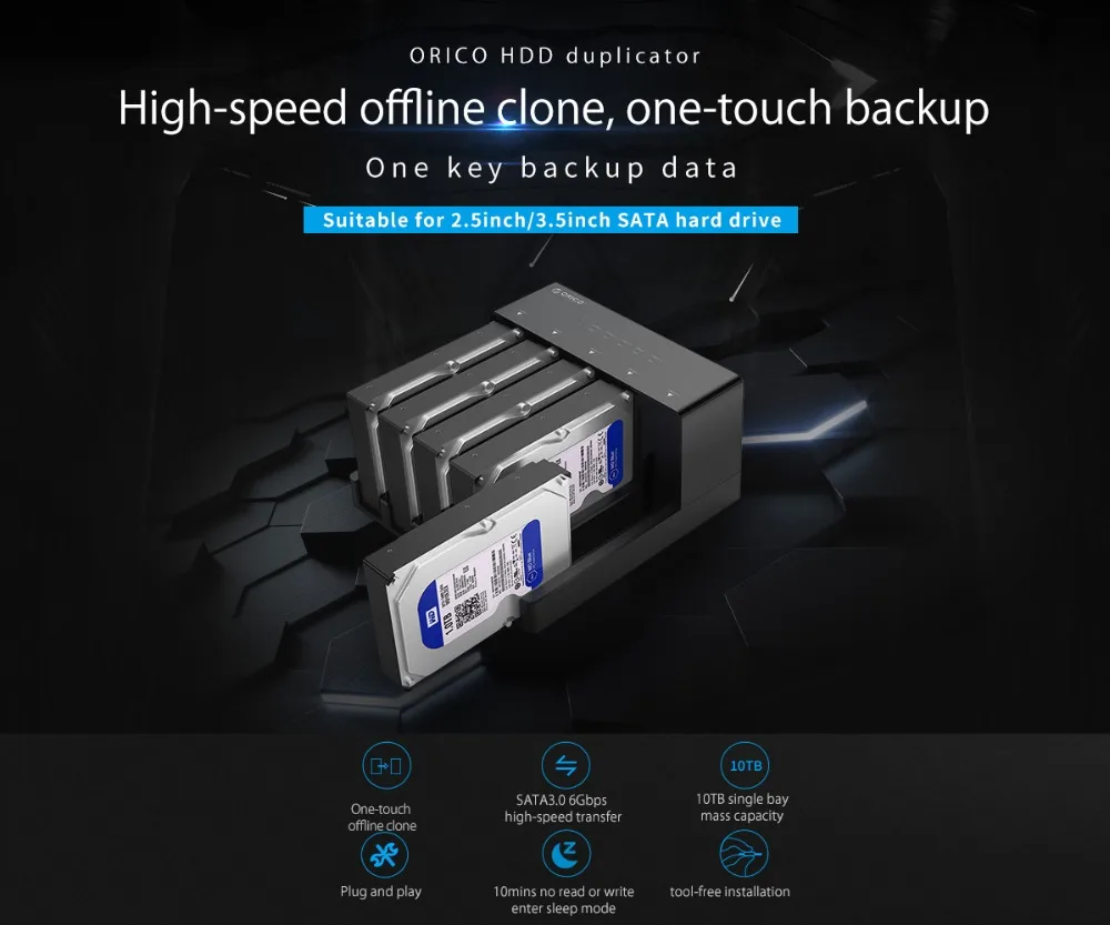 ORICO 2,5 3,5 SATA HDD док-станция супер скорость USB 3,0 жесткий диск поддержка 10 ТБ 5 Bay офлайн Клон Черный 6558US3-C