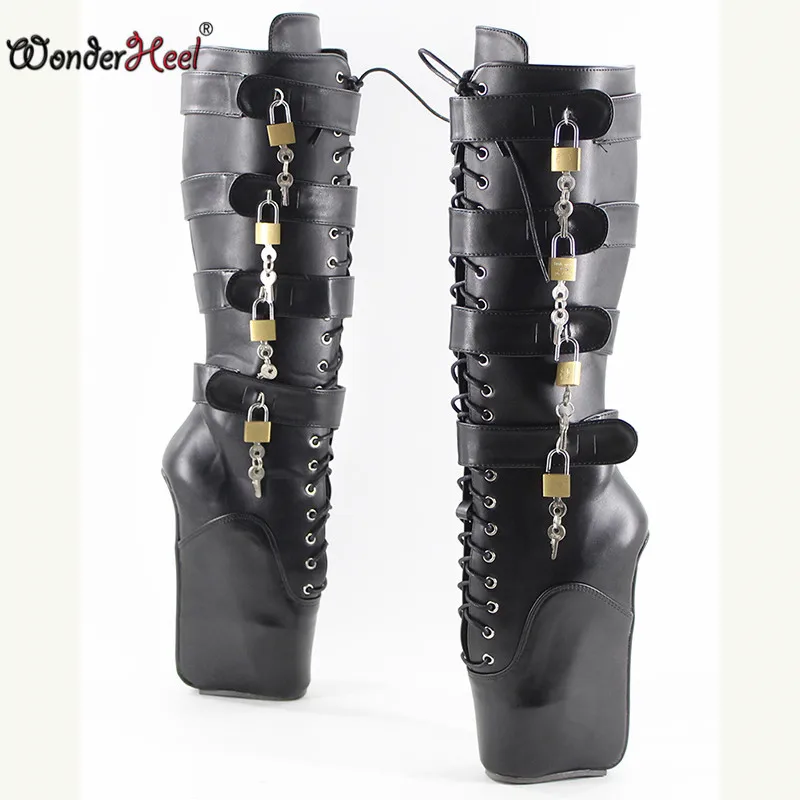 Wonderheel/пикантные балетки на Ультра высоком каблуке ", на танкетке, до колена, сексуальные фетиш сапоги, матовые, черные, с замком, балетные сапоги