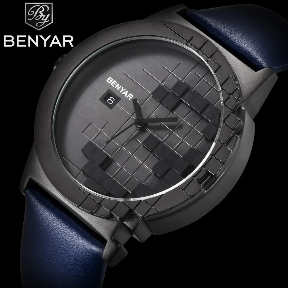BENYAR 2019 Роскошные мужские часы лучший бренд кварцевые аналоговые 3D кожаные