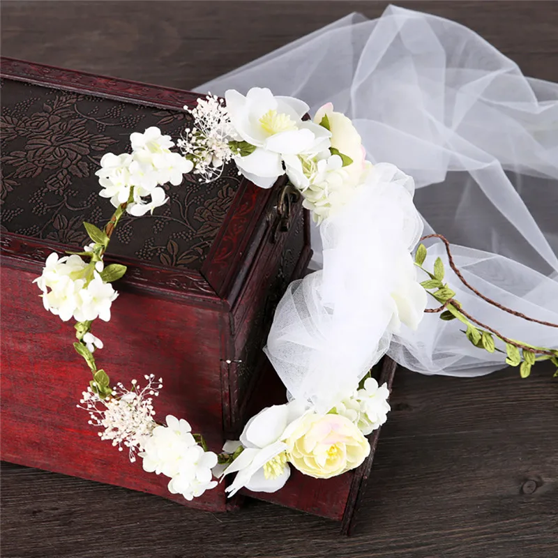 Красивый свадебный венок FunPa декоративный Креативный цветочный с вуалью