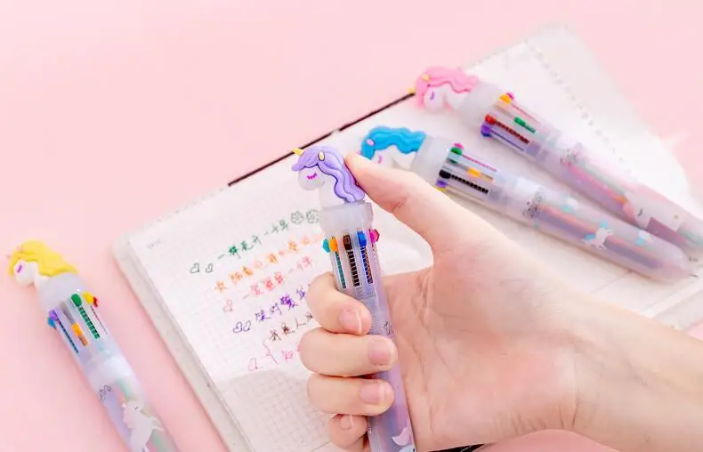 1pc Kawaii Unicorn 10 Color Ballpoint Pen Ten Colors Unicorn Ballpoint Pen Multicolor Ball Pen Office Stationery School Supplies