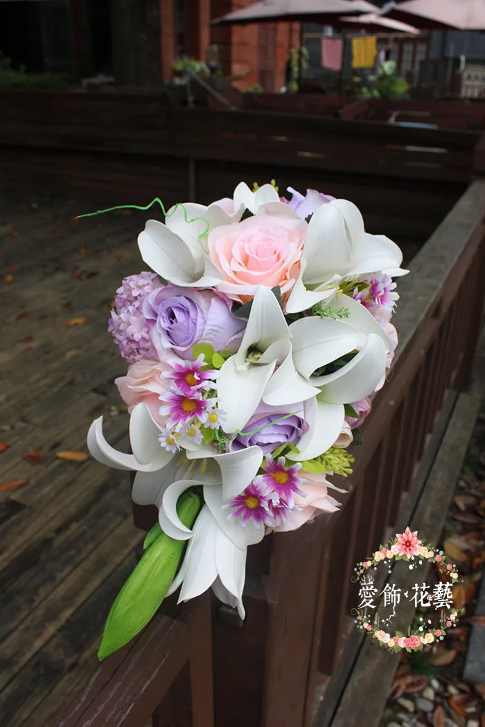 Букет De Mariee Блан розы фиолетовые Свадебные букеты водопад искусственные цветы