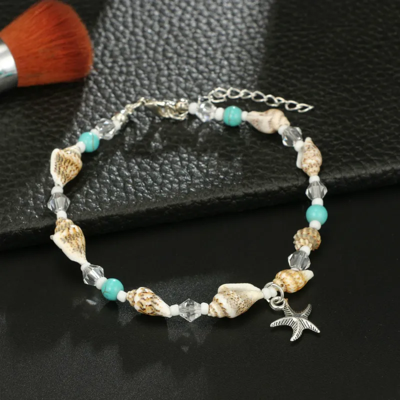 Бохо пляжные бусы Морская звезда ракушка Кристалл браслет Серебряный цвет для