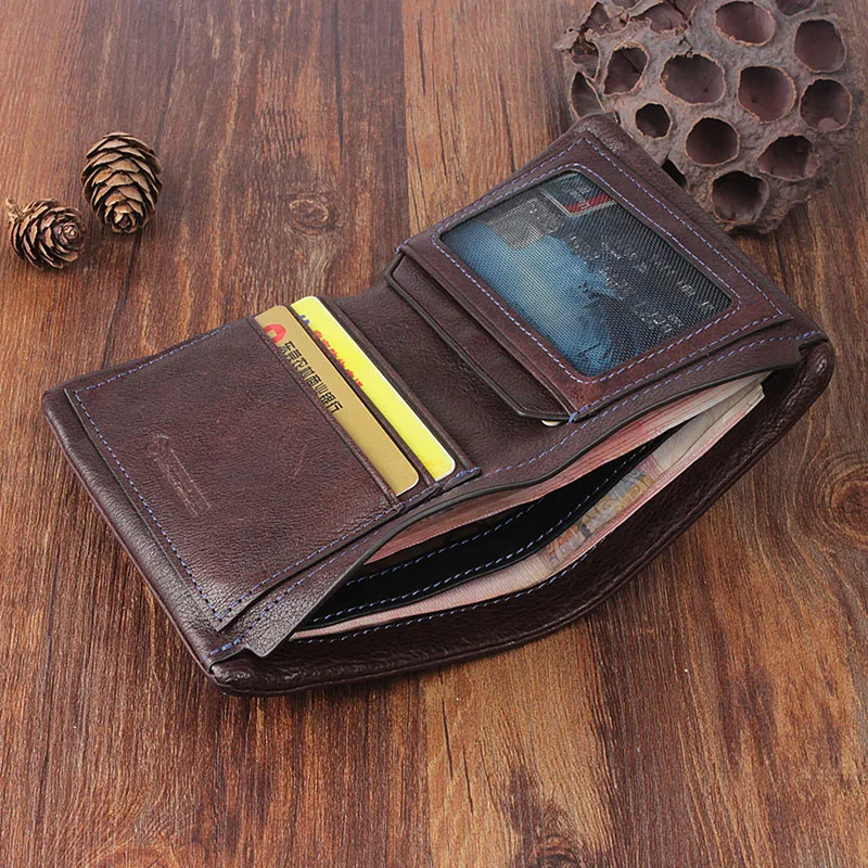 Короткий кошелек мужской из натуральной кожи тонкий бумажник ручной работы