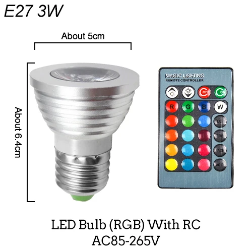 E27 3W With RC E27 E14 RGB светодиодный лампа 3W 5W 10W Цвет Magic Точечный светильник дистанционного Управление затемнения 24key Праздник Светодиодный Ночной светильник 110V 220V - Испускаемый цвет: E27 3W With RC