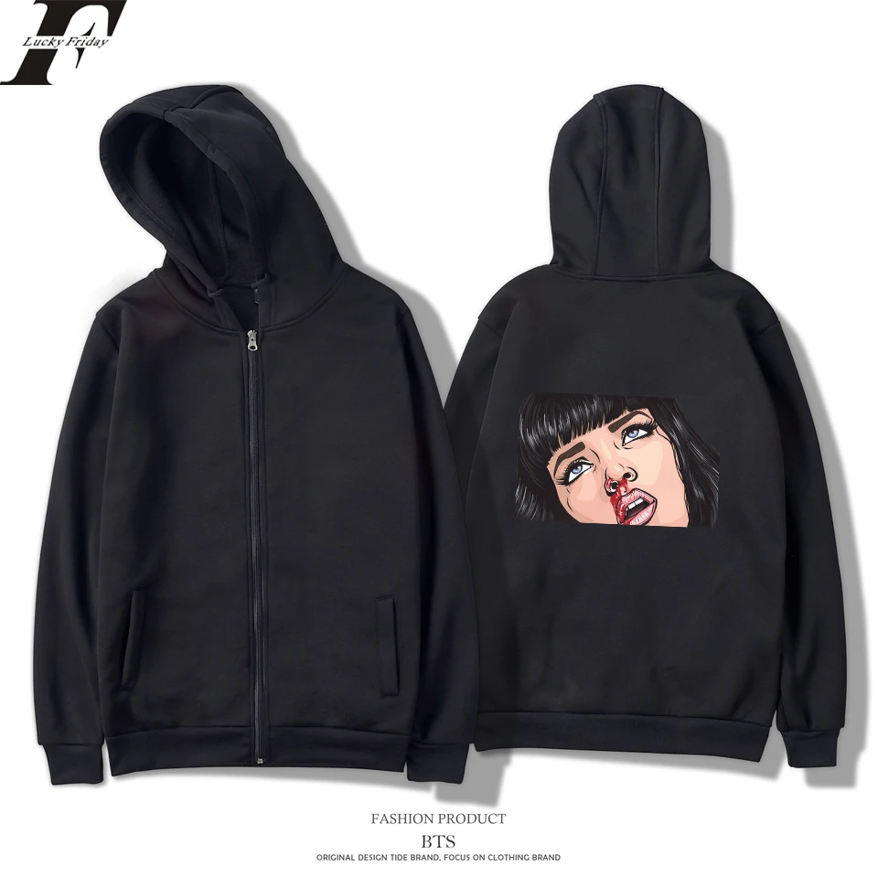 Pulp Fiction Mia Wallace Hoodies Men/Women Zipper Harajuku Fashion Streetwear Tracksuit Men Plus Size Мужская одежда