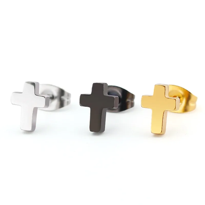 Simple Cross Studded Titanium Steel Stainless Delicate Earrings For Men Women Jewelry Gifts Wholesale Hot Sale | Украшения и