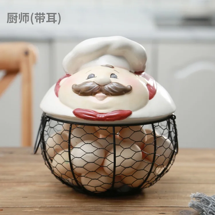 Керамическая подставка для яиц, курица, проволока, корзина для яиц, корзина для фруктов, Коллекция Керамических корзин для куриц, украшение для кухни, хранение 19 см X 22 см - Цвет: 6