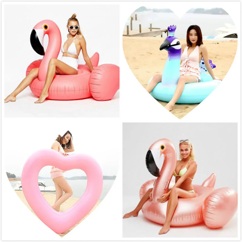 Giant Flower Print Swan Inflatable Float For Adult Pool Party Toys Green Flamingo Ride-On Air Mattress Swimming Ring boia