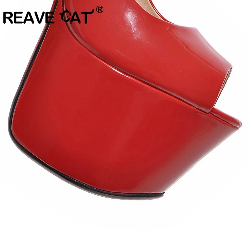Женские блестящие туфли лодочки REAVE CAT привлекательные кожаные на очень высоком