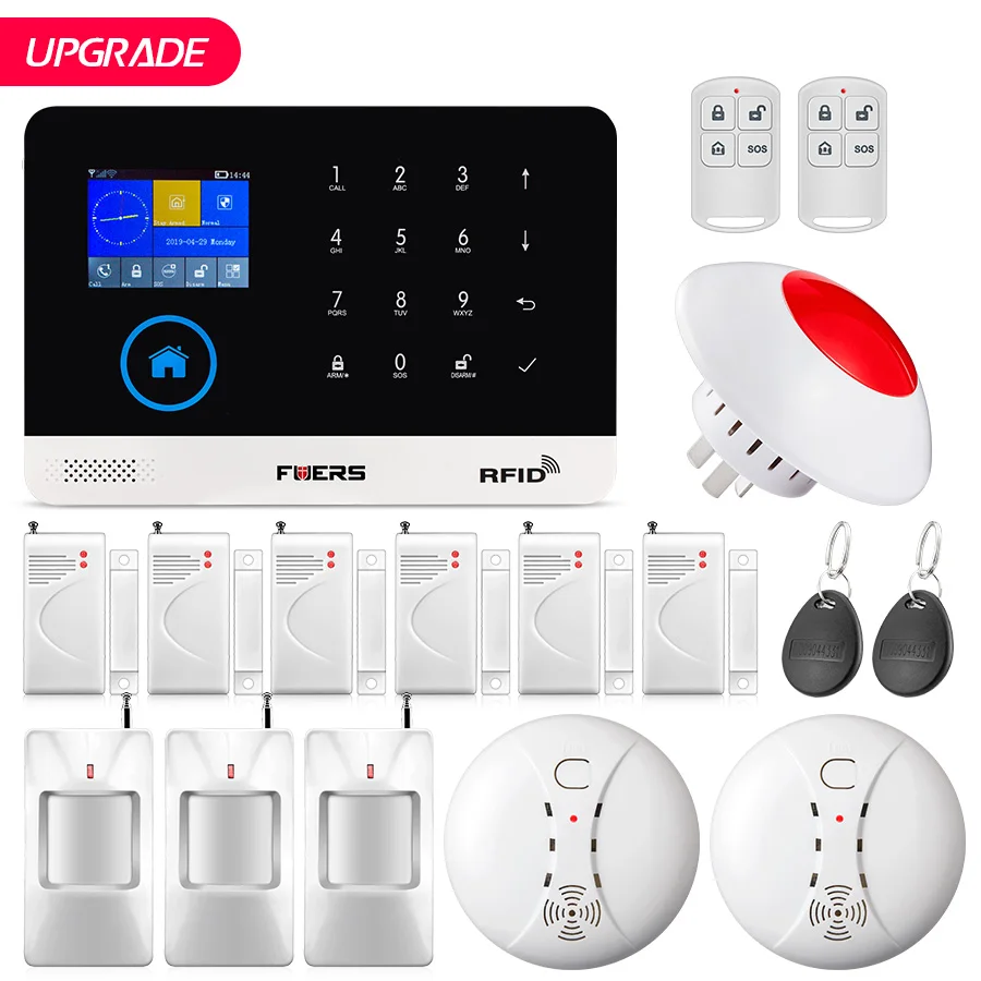 FUERS Upgrade PG103 wifi gprs gsm домашняя охранная сигнализация приложение управление сирена дым PIR детектор движения Клавиатура RFID DIY Набор - Цвет: Kit6