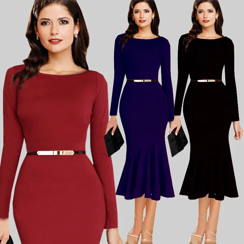Женское офисное платье с поясом весенние облегающие вечерние деловые платья
