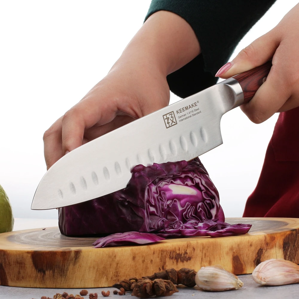 KEEMAKE нож шеф-повара " Santoku кухонные ножи немецкая 1,4116 Сталь Бритва острое лезвие Профессиональный резак инструменты цветная деревянная ручка