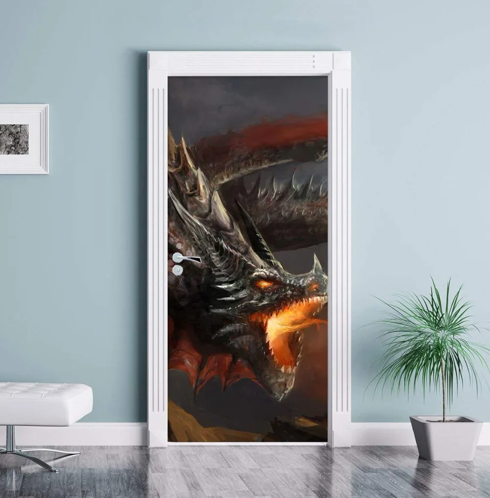 3D Customized Fire Dragon Door Mural Wallpaper mural Wall Print Decal Photo self adhesive door wrap | Дом и сад