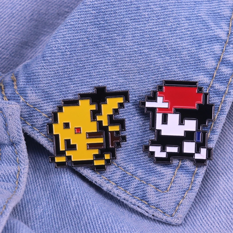 Ash Ketchum& Pikachu эмалированная булавка пиксель 8 бит значок Классическая Покемон игровая брошь lets's go игра подарок для мальчика