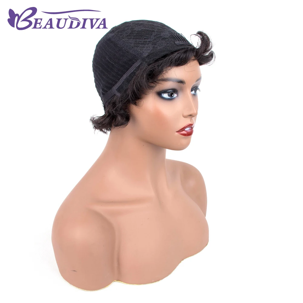 BEAUDIVA волосы короткий парик перуанские волны океана человеческие волосы парики для женщин 130% плотность натуральный черный Remy человеческие волосы