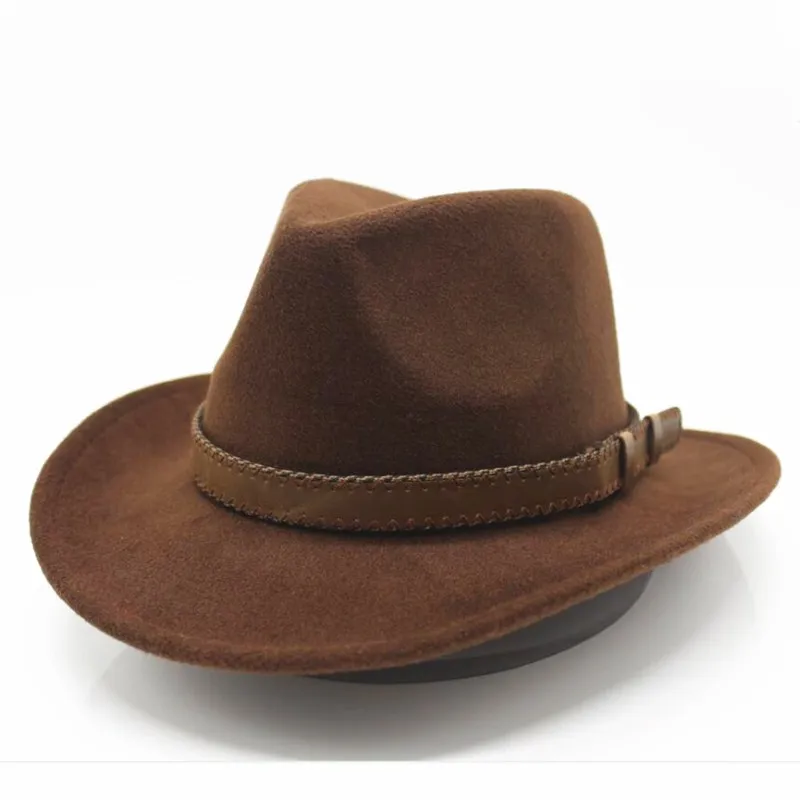 

Seioum Women's Men's Wool Hollow Western Cowboy Hat With Fashion Belt Size Gentleman Lady Jazz Cowgirl Jazz Toca Sombrero Cap