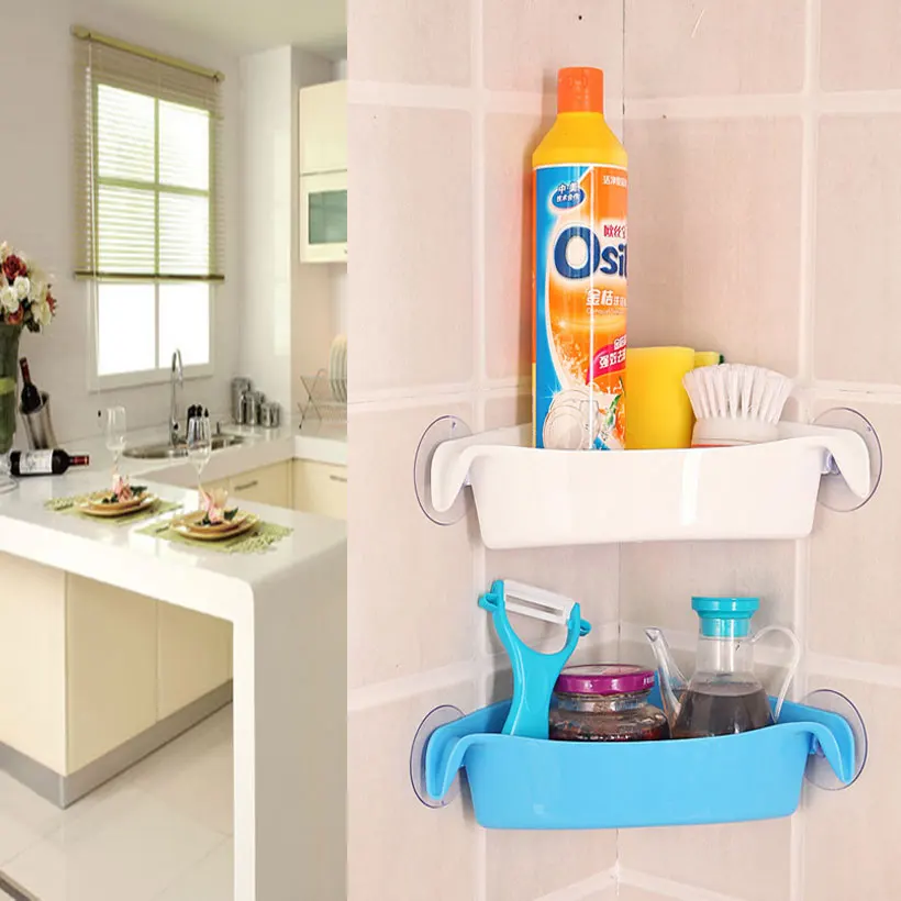 Присоска аксессуары для ванной комнаты угловой стеллаж хранения кухонная полка |