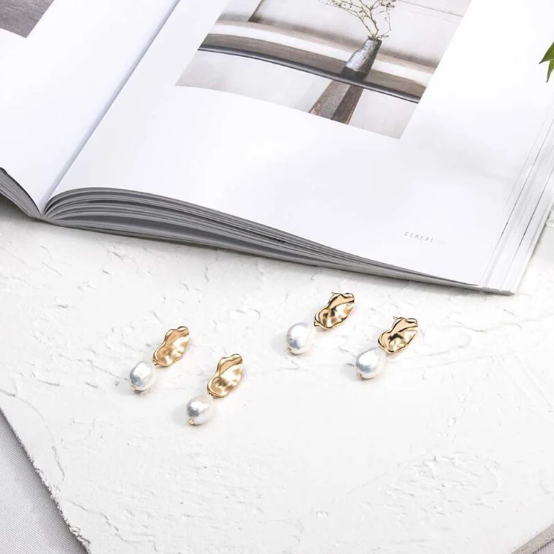 Amaiyllis New Korea White Freshwater Pearl Stud Earrings For Women Irregular Geometric Statement Pendant Post | Украшения и