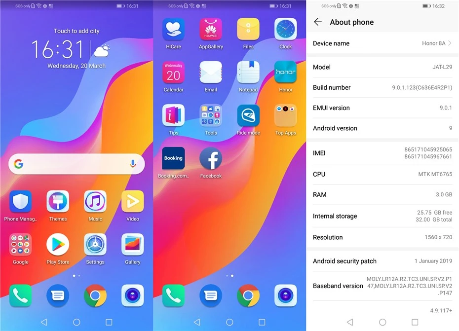 Мобильный телефон Honor 8A 3g 32G с глобальной прошивкой и функцией распознавания лица 6,09 дюйма, Восьмиядерный процессор Fullview MT6765, Android 9, 3 слота для карт, двойная камера, LTE телефон