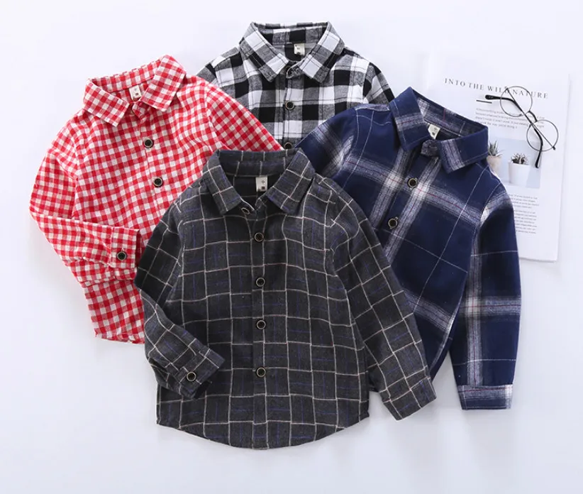 Рубашка с длинным рукавом для мальчиков Клетчатая блузка в английском стиле