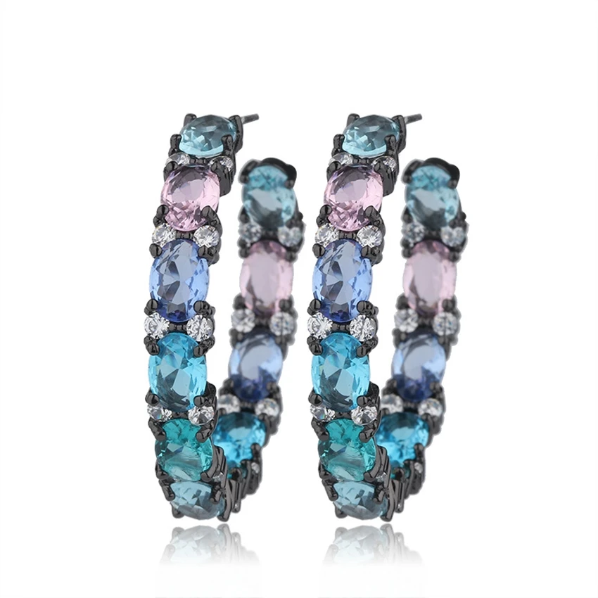 Round Circle Rhinestone Cubic Zircon Luxury Hoop Earrings for Women Three Colors Gold Filled Fashion Jewelry Dropshipping | Украшения и