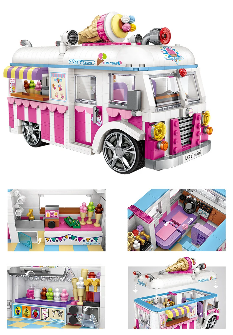 Новые 1244 шт. строительные блоки для грузовиков с мороженым детские развивающие - Фото №1