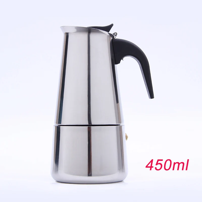 Нержавеющая сталь Moka Кофе итальянский производитель Топ Мока эспрессо латте плите фильтр Кофе горшки 100 мл 200 мл300 мл 400 мл Percolator кофемашина кофеварка кофемашина электрическая капучинатор гейзерная кофеварка - Цвет: 9CUPS FOR 450ML