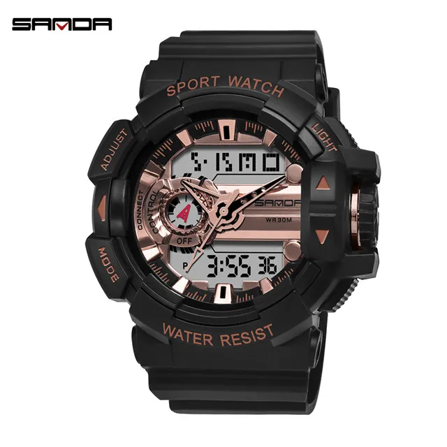 Black rose gold SANDA часы мужские 30 м водонепроницаемые электронные светодиодный цифровые часы мужские уличные мужские спортивные часы секундомер Relojes Hombre - Цвет: Black rose gold