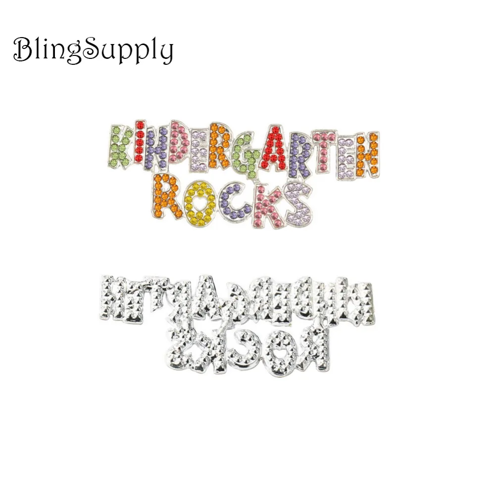 

Free shipping 58*23mm school rhinestone button kindergarten rocks 50PCS (BTN-5640)