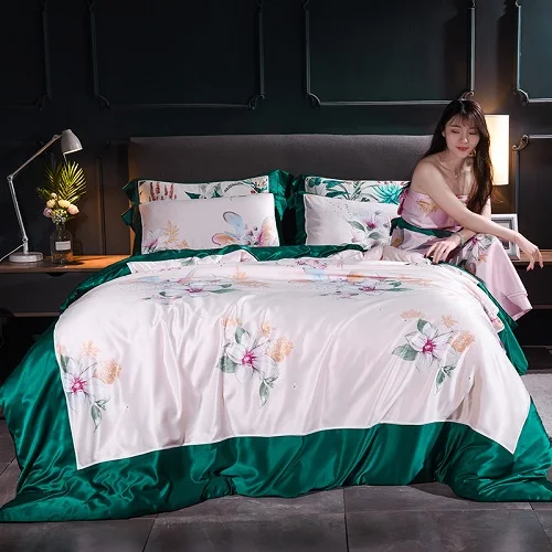 bedding set 11 Шелковая сатиновая простыня с цветочным рисунком, простыня, Комплект постельного белья королевского размера, роскошный комплект постельного белья, пододеяльник, постельное белье, наволочка, ropa de cama - Цвет: bedding set 11