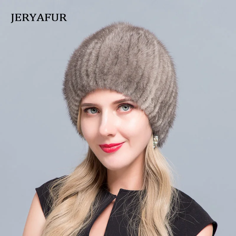 JERYAFUR Лыжные шапки для женщин среднего возраста норковый мех женские вязаные