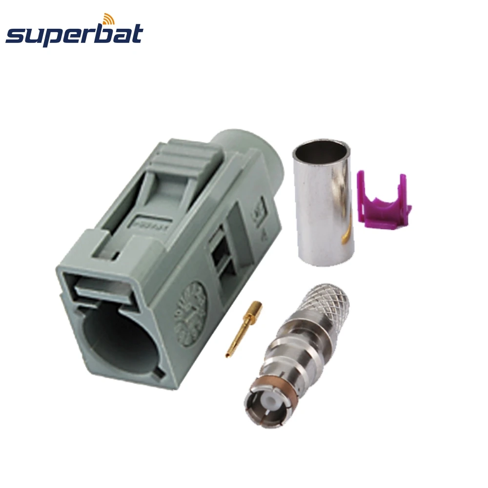 Superbat 10pcs Fakra Connector Crimp Female Grey Remote Control Keyless entry for Coaxial Cable LMR195,RG58