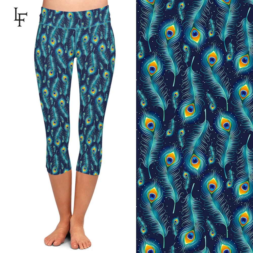 LETSFIND летние женские леггинсы с высокой талией модные павлиньи перья печати