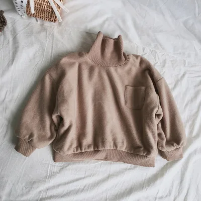 Fall Winter Children Korean Thicken Velvet Solid Hoodies for Boys and Girls Kids Baby Turtleneck Cotton Long Sleeve T Shirt Tops | Детская
