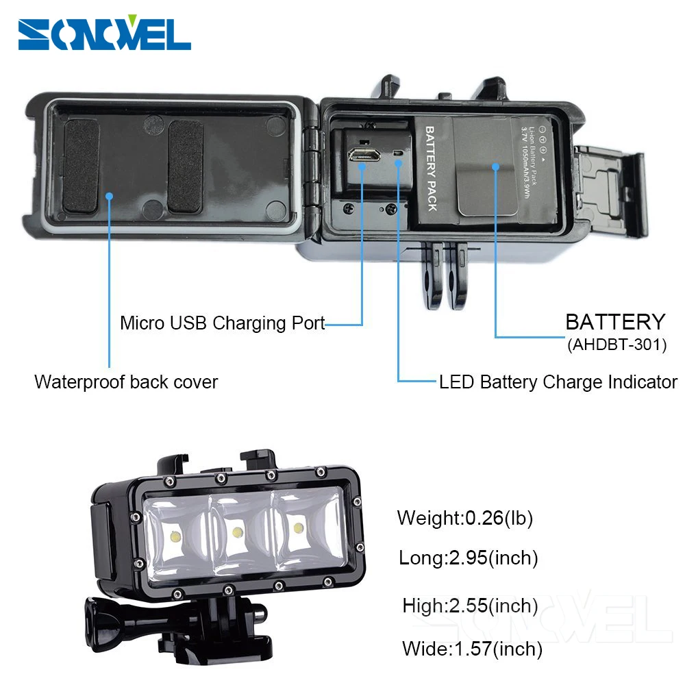 Аксессуары для GoPro подводный свет дайвинга Водонепроницаемая светодиодная лампа