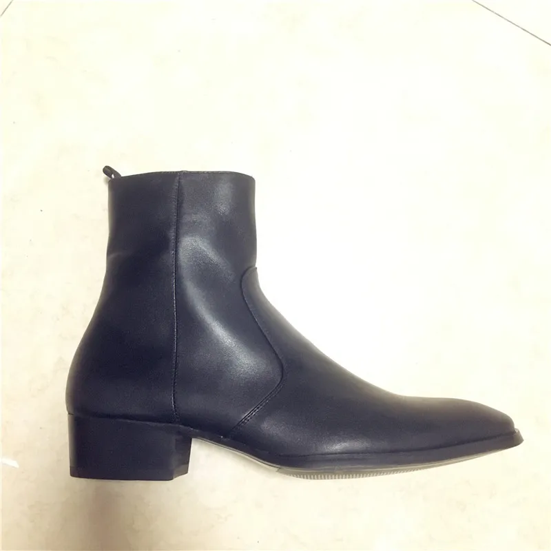 Сапоги мужские джинсовые черные на танкетке молнии ручная работа ботинки в