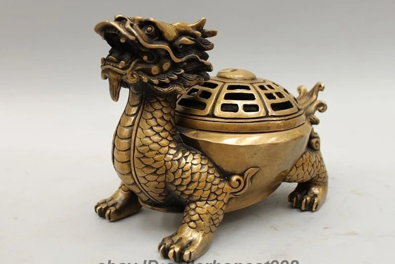 

China Bronze Copper religion TaiJi picture Dragon tortoise Incense Burner