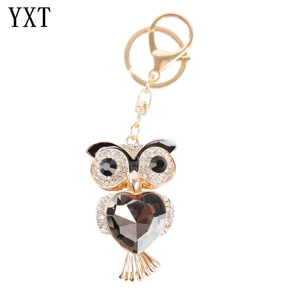 

Cute Owl Love Heart Charm Pendant Black Rhinestone Crystal Car Purse HandBag Key Chain Ring Creative Party Birthday Friend Gift