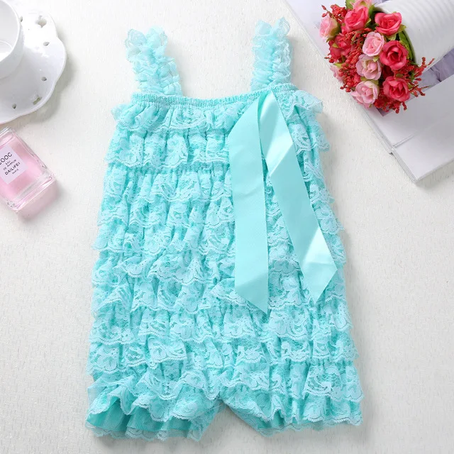 

Baby Aqua Lace Rompers Infant Toddler Posh Petti Ruffles Romper with Ribbon Bow Newborn Photography Jumpsuit Cloth 3Sizes 10Pcs