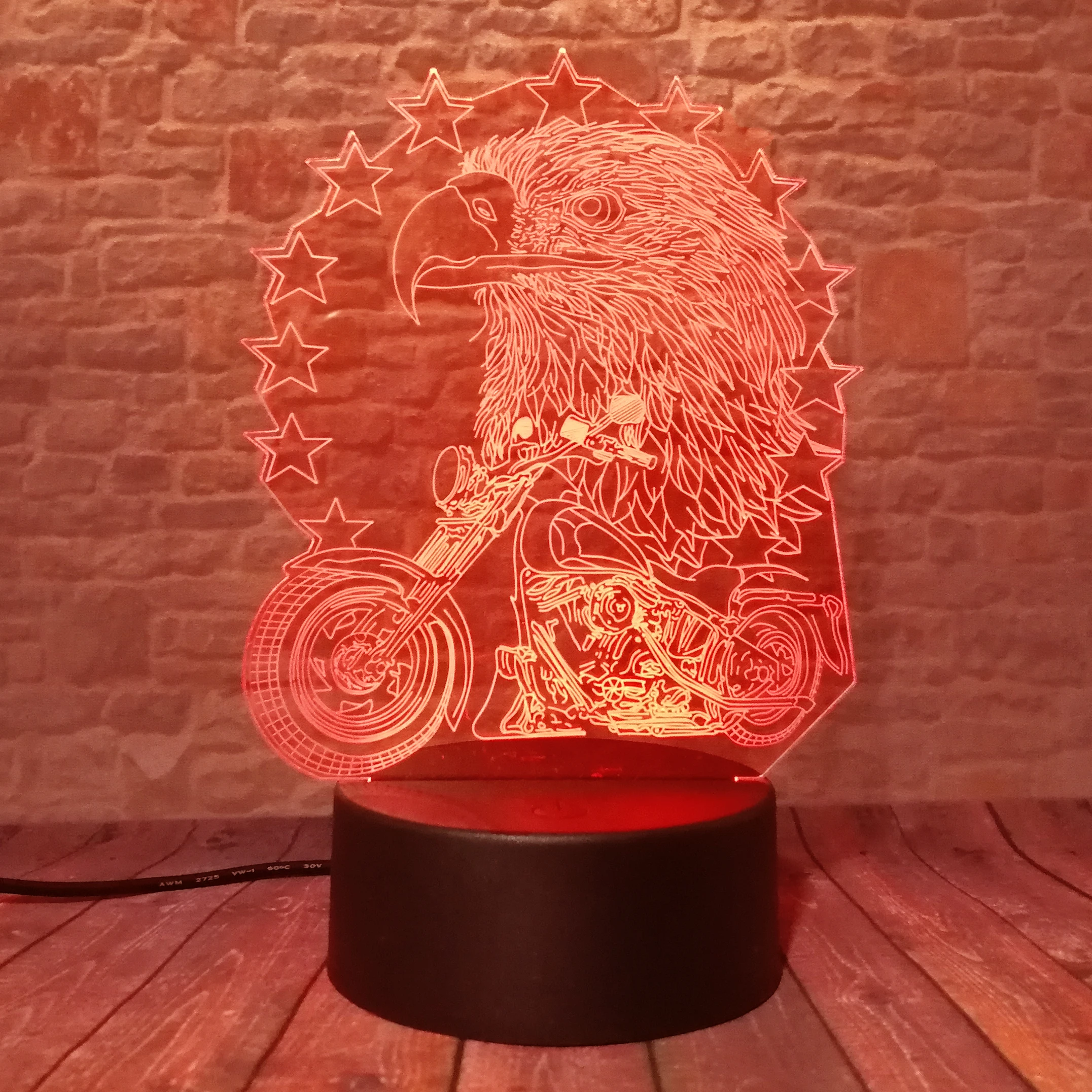 Новый Орел и Мотоцикл 3D LED ночник USB 7 цветов Изменение украшения Бытовая лампа для